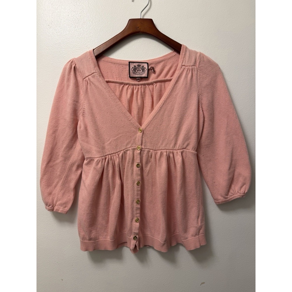 Vintage Juicy Couture Y2K Pink Shirt Gold Buttons Made in USA Size M